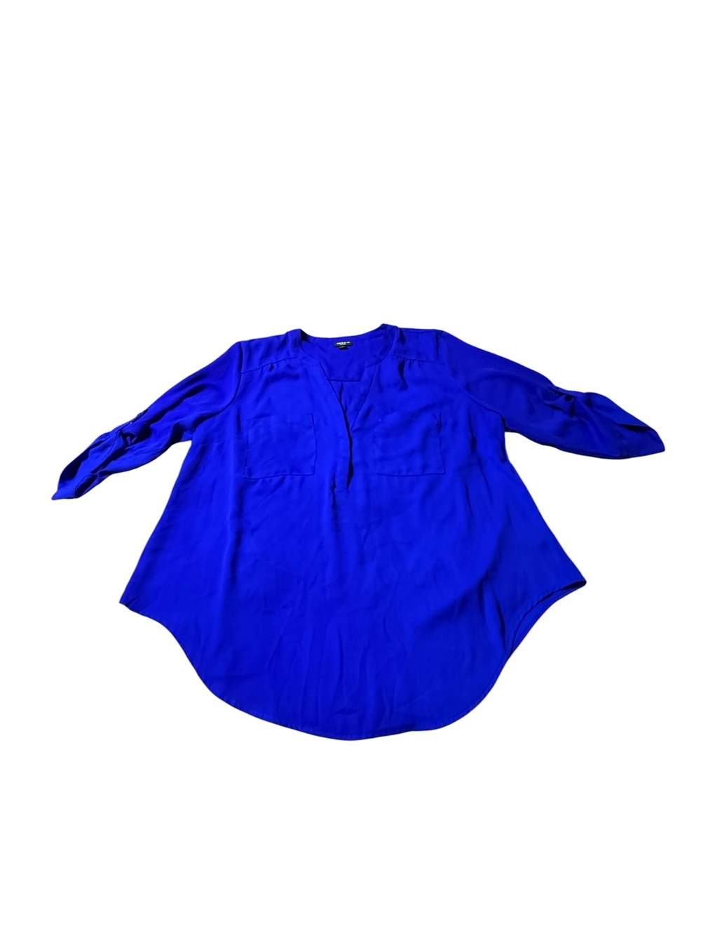 Torrid Harper Royal Blue Georgette Roll Tab 3/4 Sleeve Blouse Shirt Top 0 L